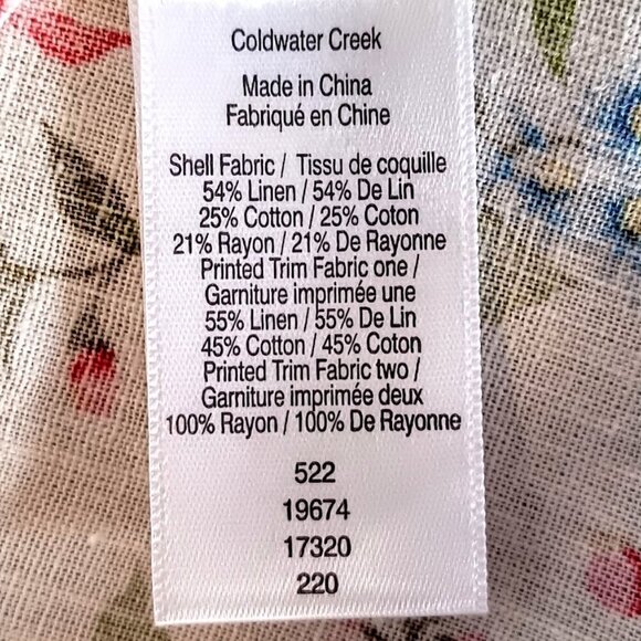 Coldwater Creek Floral Linen Cotton Shirred Trim Boho Tunic Top - Picture 5 of 6